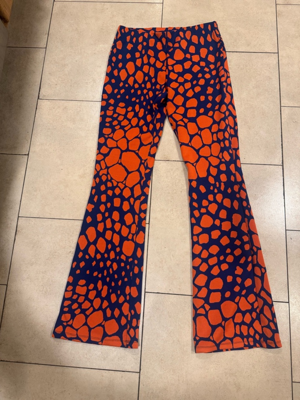Zara Giraffe Geometric Printed Orange Blue Flared Pants Medium Festival Coachell